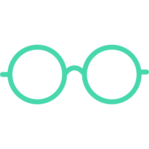 An outlined icon of reading glasses